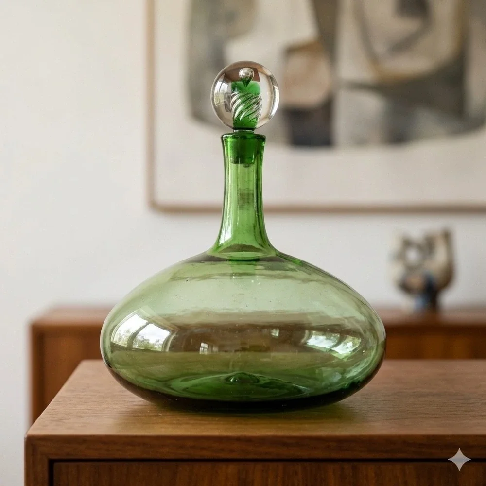 Blenko 6716 Joel Myers Olive Green Decanter Air Twist Stopper MCM